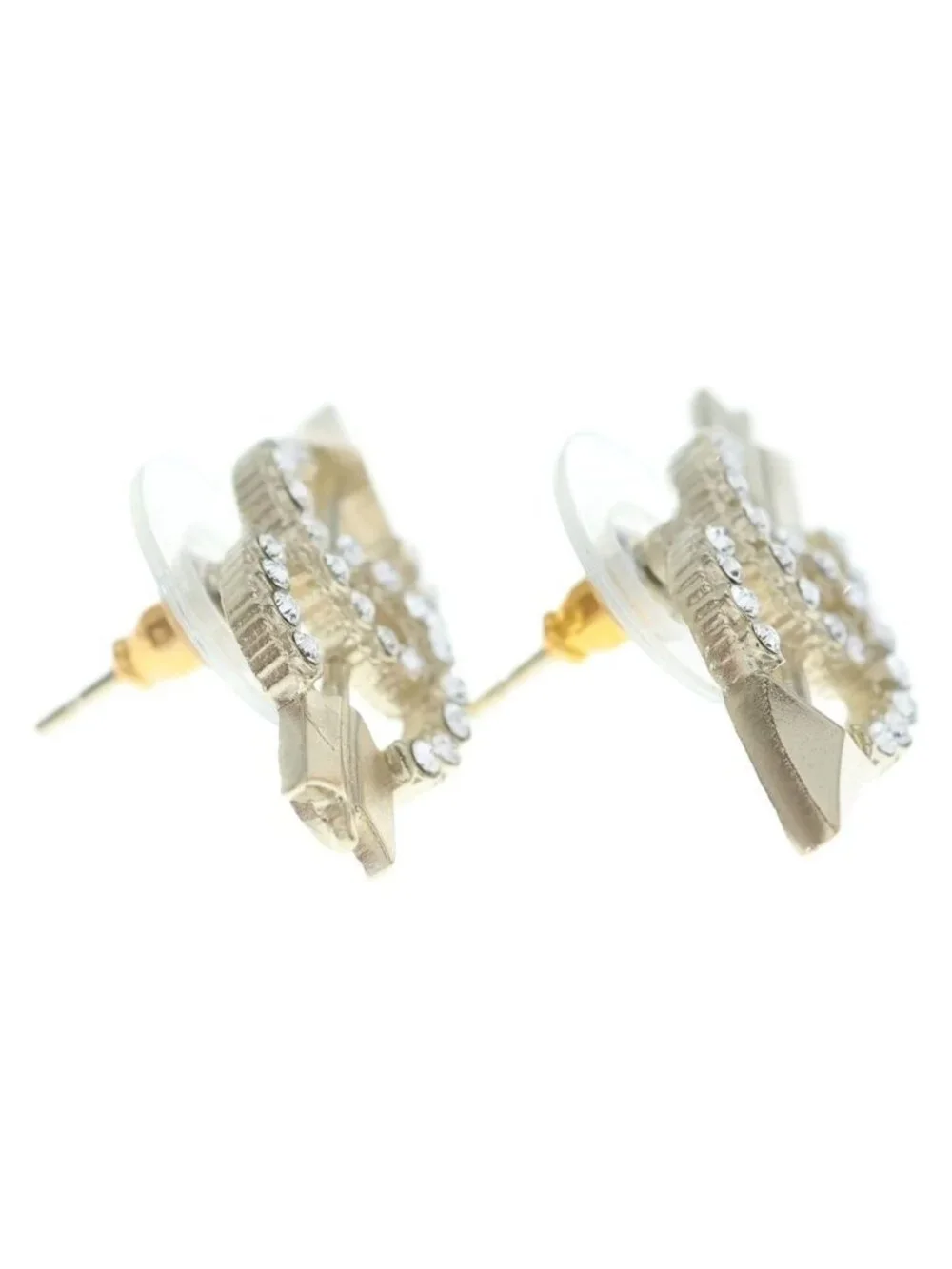Chanel CC Logo Arrow Earrings Rhinestone Gold